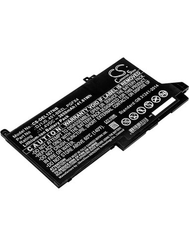 11.4V, 3650mAh, Li-ion Battery fits Dell, 451-bbzl, Latitude 12 (7280-k8x0t), 41.61Wh