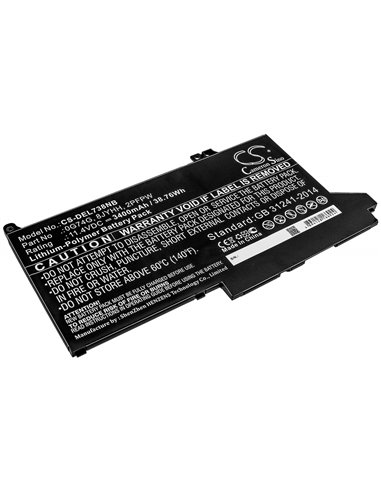 11.4V, 3400mAh, Li-Polymer Battery fits Dell, Latitude 12 5300, Latitude 12 7280, 38.76Wh