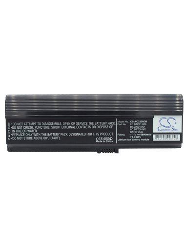 11.1V, 6600mAh, Li-ion Battery fits Acer, Acer Travelmate 3000, As36802682, 73.26Wh