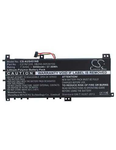 7.5V, 5050mAh, Li-Polymer Battery fits Asus, K451l, K451ln, 37.875Wh