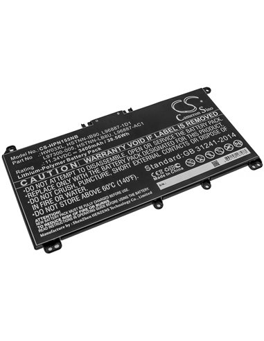 11.34V, 3400mAh, Li-Polymer Battery fits Hp, Pavilion 15 15-eg0000, Pavilion 15 Eg0073cl, 38.556Wh