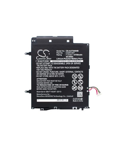 7.4V, 6750mAh, Li-Polymer Battery fits Asus, T300chi-f1-db, T300la-13nb02w1m28011, 49.95Wh