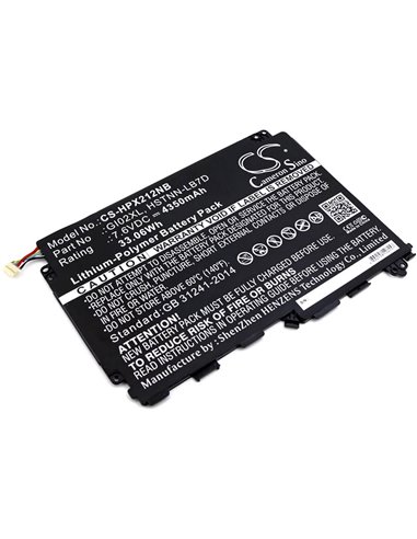 7.6V, 4350mAh, Li-Polymer Battery fits Hp, Pavilion X2 - 12-b096ms, Pavilion X2 12, 33.06Wh