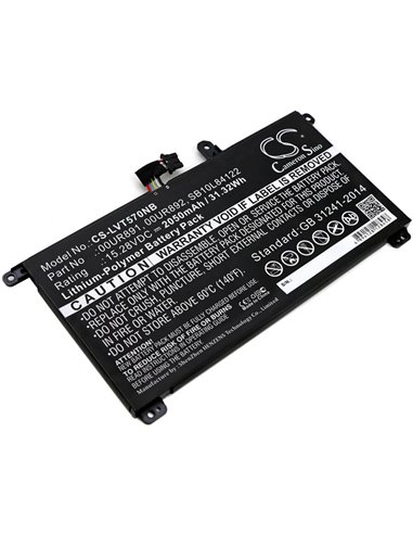 15.28V, 2050mAh, Li-Polymer Battery fits Lenovo, Thinkpad P51s, Thinkpad P51s 20hb000sge, 31.324Wh