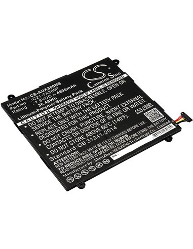 7.6V, 4800mAh, Li-Polymer Battery fits Asus, Transformer Book Tx300ca, Transformer Book Tx300ca 13.3", 36.48Wh