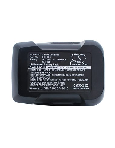 18.0V, 3000mAh, Li-ion Battery fits Dewalt, Dcd925, Dcd925b2, 54Wh