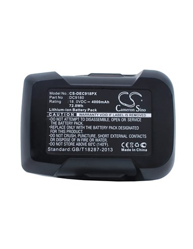 18.0V, 4000mAh, Li-ion Battery fits Dewalt, Dcd925, Dcd925b2, 72Wh