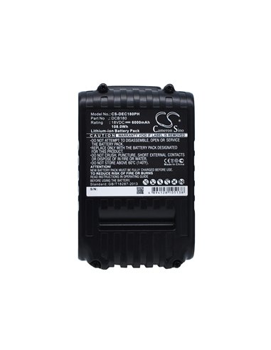 18.0V, 6000mAh, Li-ion Battery fits Dewalt, Cl3.c18s, Dcd740, 108Wh