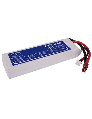 7.4V, 6200mAh, Li-Polymer Battery fits Cameron Sino, RC Tanks Cs-lt105rt, 45.88Wh