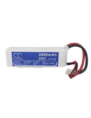 11.1V, 2600mAh, Li-Polymer Battery fits Cameron Sino, RC Tanks Cs-lt965rt, 28.86Wh