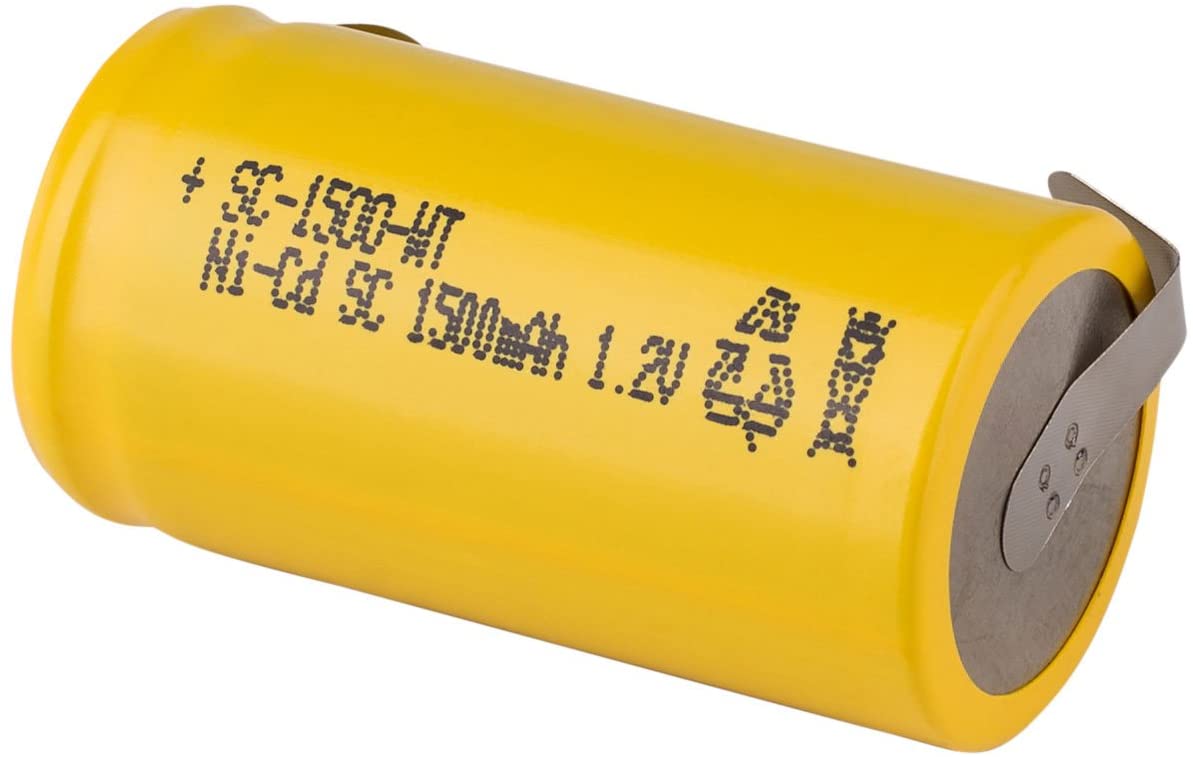 Sub-c 1500 mah nicd rechargeable battery with tabs