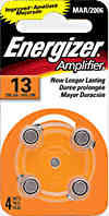 Energizer ac13 e4pk l13za 13a size 13 hearing aid 4pk batteries