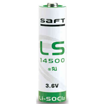 Lithium battery saft ls 14500, aa-size 3.6 volts with 50mm leads