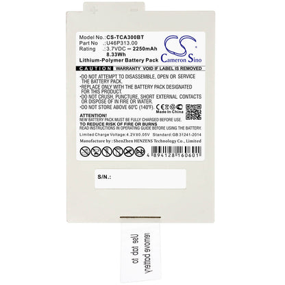 3.7V, 2250mAh, Li-Polymer Battery fits Xfinity, Icontrol Technicolor, Tca300com, 8.325Wh
