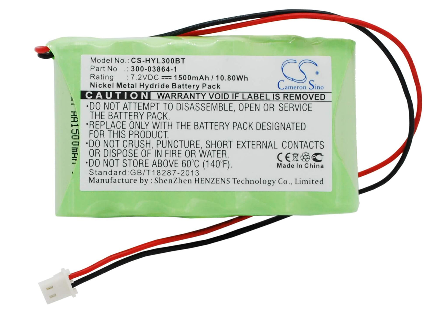 7.2V, 1500mAh, Ni-MH Battery fits Honeywell, Ademco 300-03865, Ademco 55026089, 10.8Wh