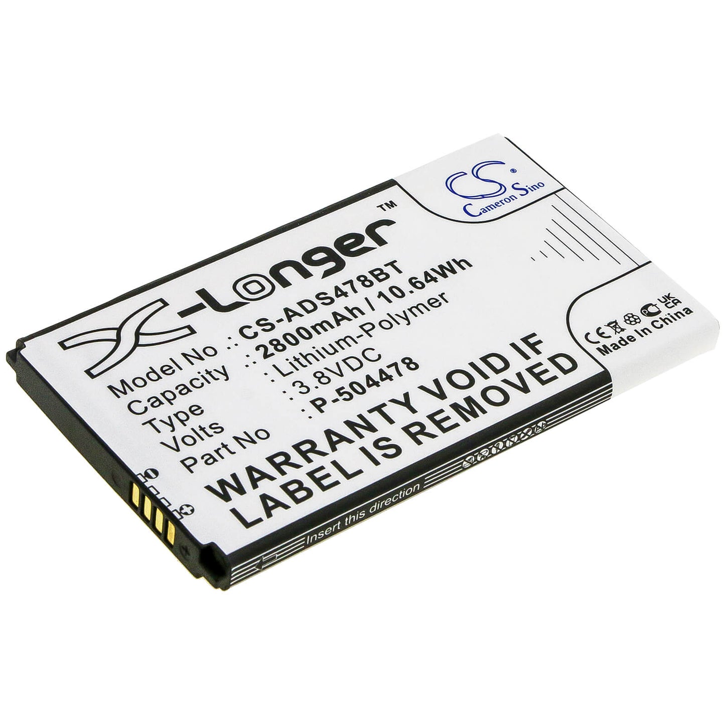 3.8V, 2800mAh, Li-Polymer Battery fits Adt, Command Secondary Color Touchs, 10.64Wh