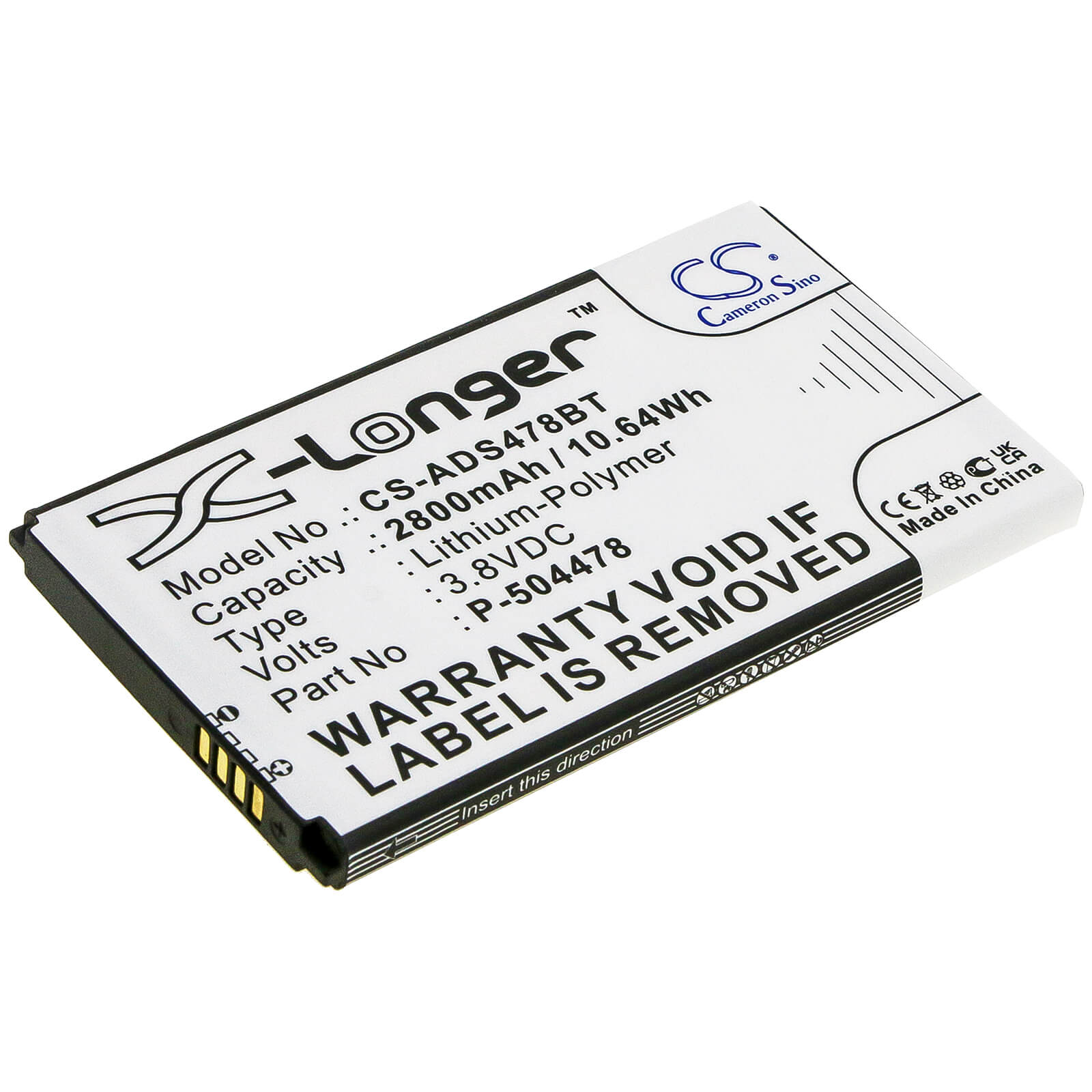 3.8V, 2800mAh, Li-Polymer Battery fits Adt, Command Secondary Color Touchs, 10.64Wh