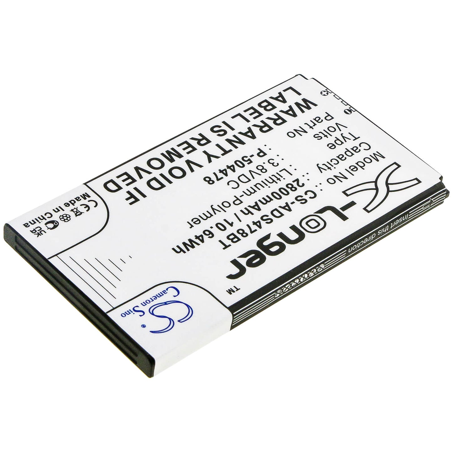 3.8V, 2800mAh, Li-Polymer Battery fits Adt, Command Secondary Color Touchs, 10.64Wh