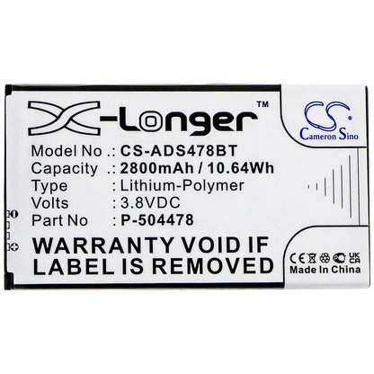 3.8V, 2800mAh, Li-Polymer Battery fits Adt, Command Secondary Color Touchs, 10.64Wh