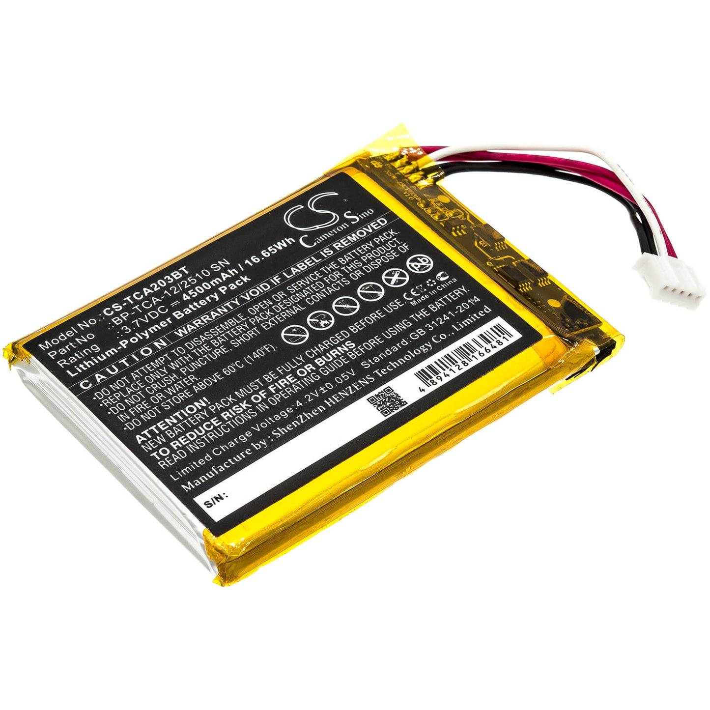 3.7V, 4500mAh, Li-Polymer Battery fits Xfinity, Home Security Touch Screen, 16.65Wh