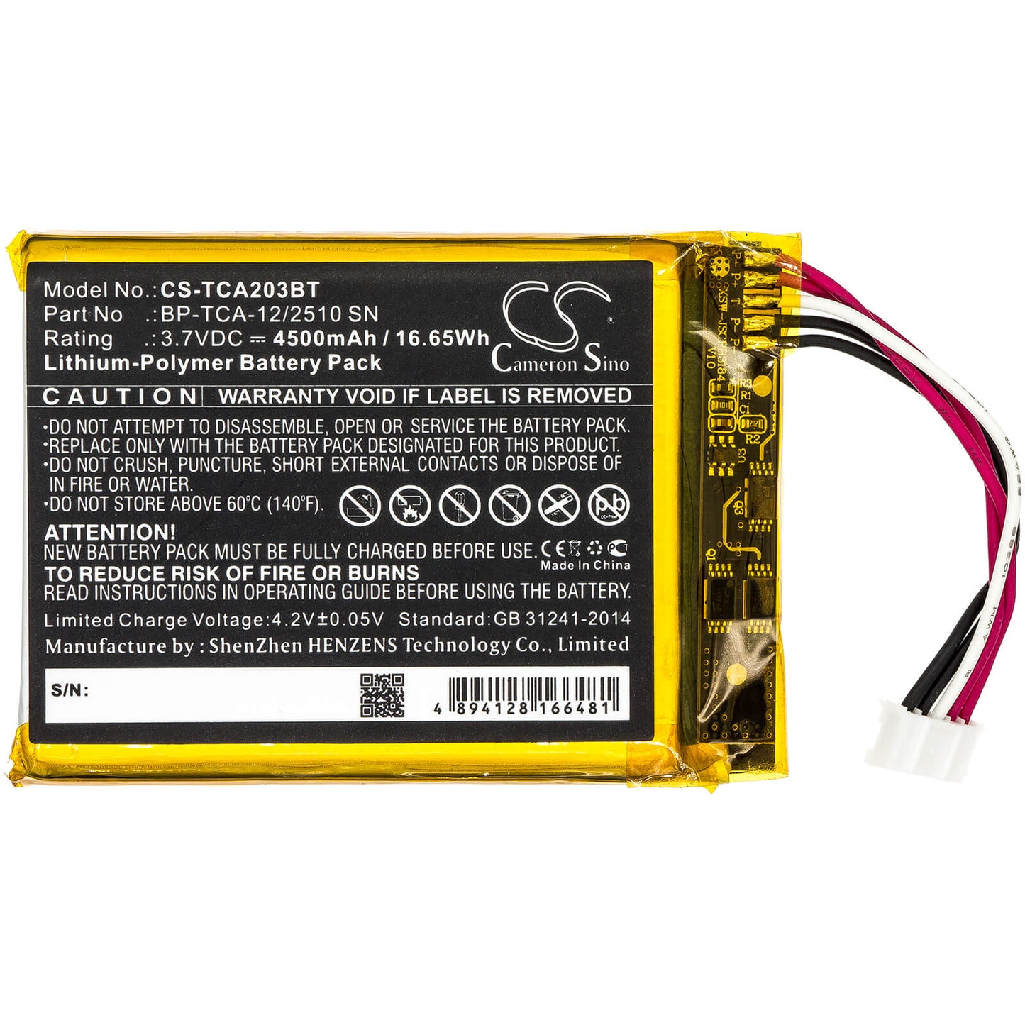 3.7V, 4500mAh, Li-Polymer Battery fits Xfinity, Home Security Touch Screen, 16.65Wh