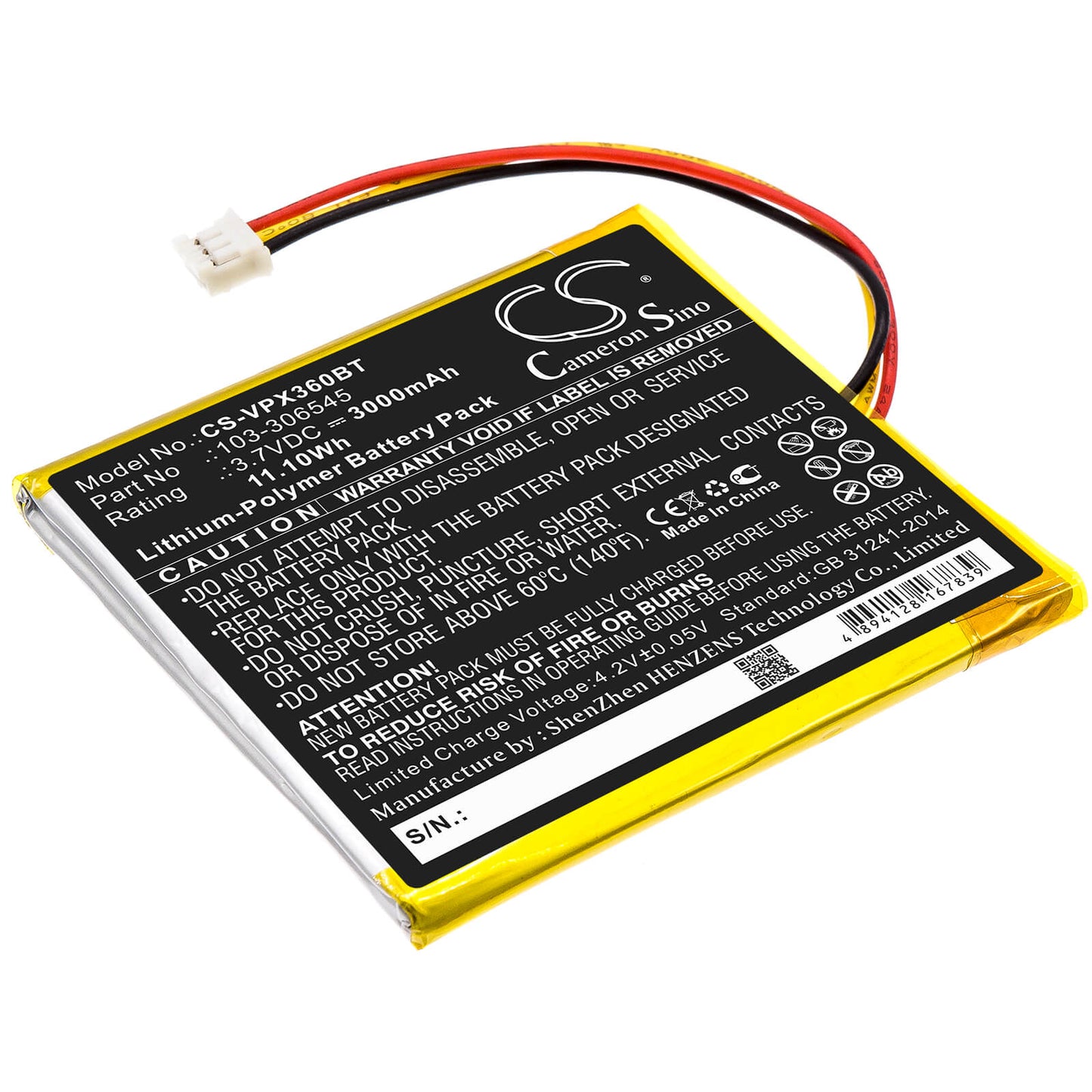 3.7V, 3000mAh, Li-Polymer Battery fits Visonic, Powermaster 360r, 11.1Wh