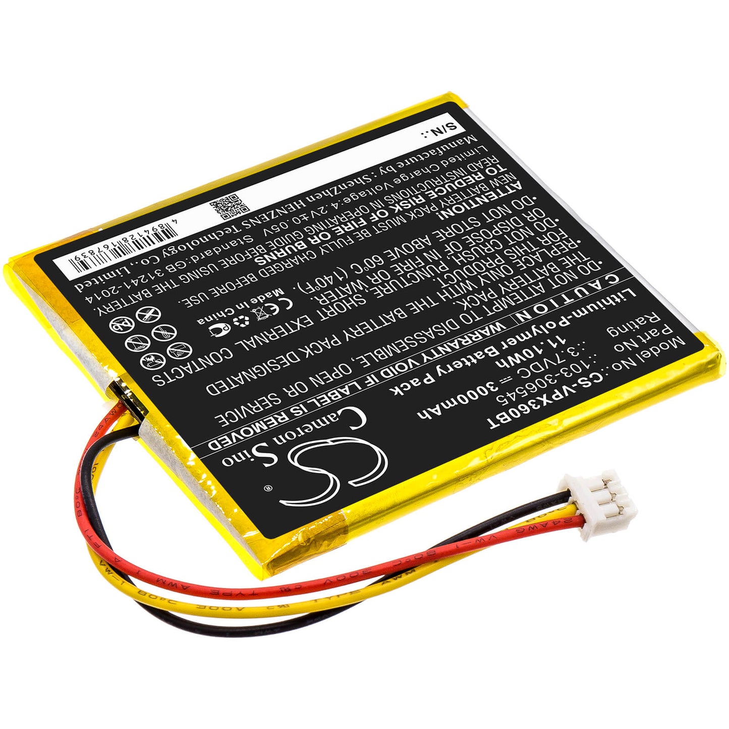 3.7V, 3000mAh, Li-Polymer Battery fits Visonic, Powermaster 360r, 11.1Wh