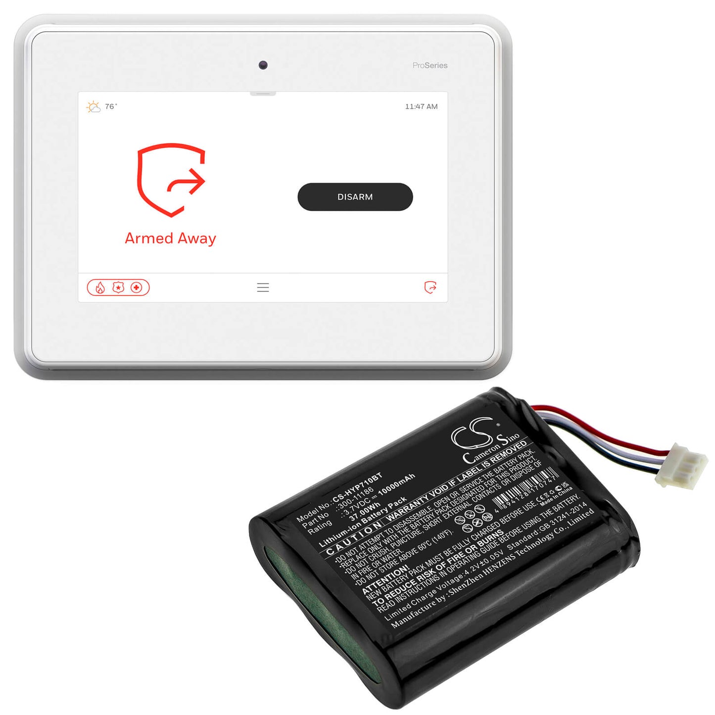 3.7V, 10000mAh, Li-ion Battery fits Honeywell, Home Pro A7, Pro A7 Plus, 37Wh