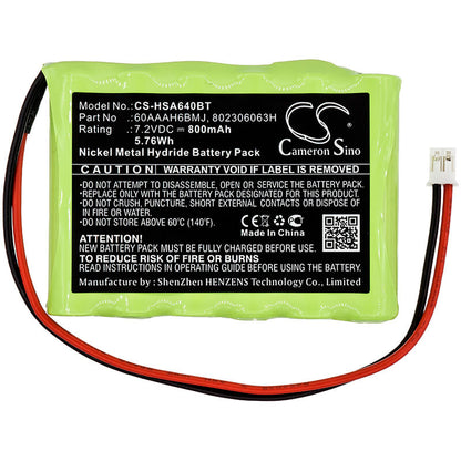 7.2V, 800mAh, Ni-MH Battery fits Yale, Easy Ai, Easy Ef, 5.76Wh
