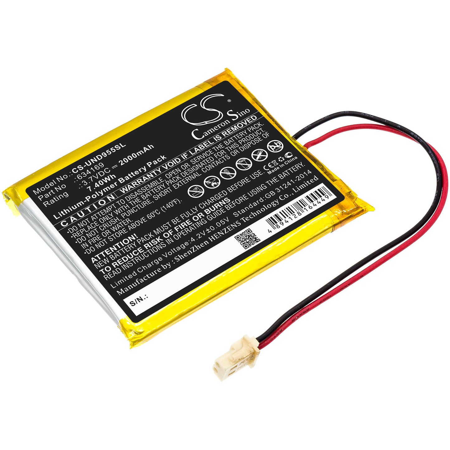 3.7V, 2000mAh, Li-Polymer Battery fits Uniden, Guardian G955, Guardian Udr, 7.4Wh