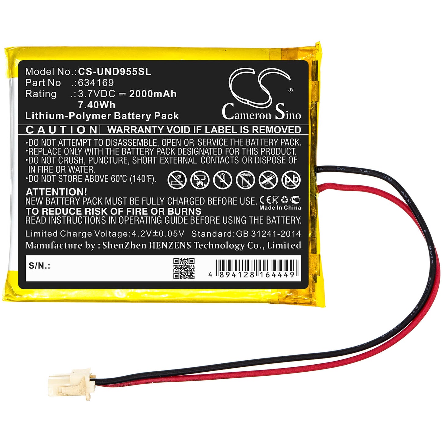 3.7V, 2000mAh, Li-Polymer Battery fits Uniden, Guardian G955, Guardian Udr, 7.4Wh