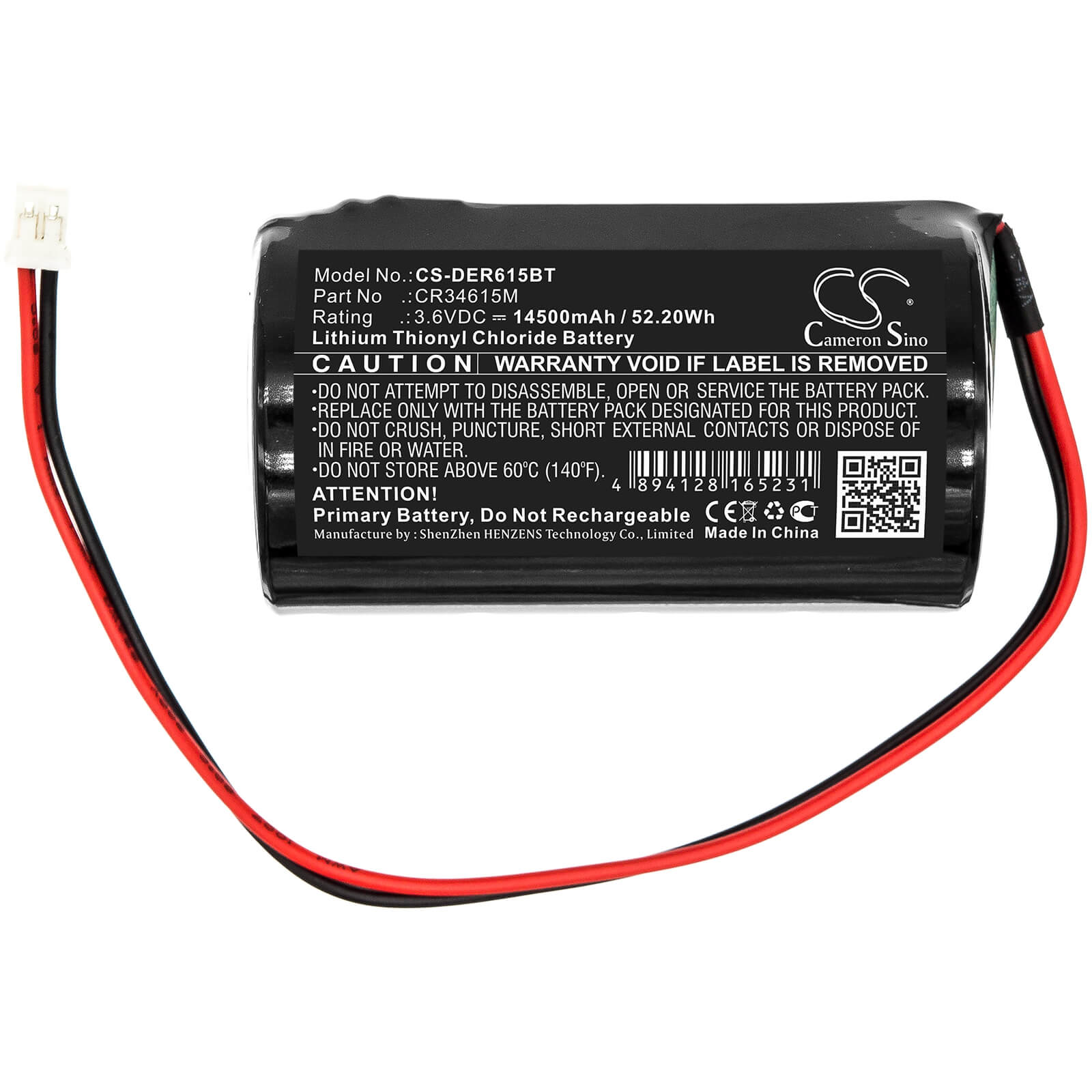 3.6V, 14500mAh, Li-SOCl2 Battery fits Pyronix, Enforcer Deltabell Siren Alarm, 52.2Wh
