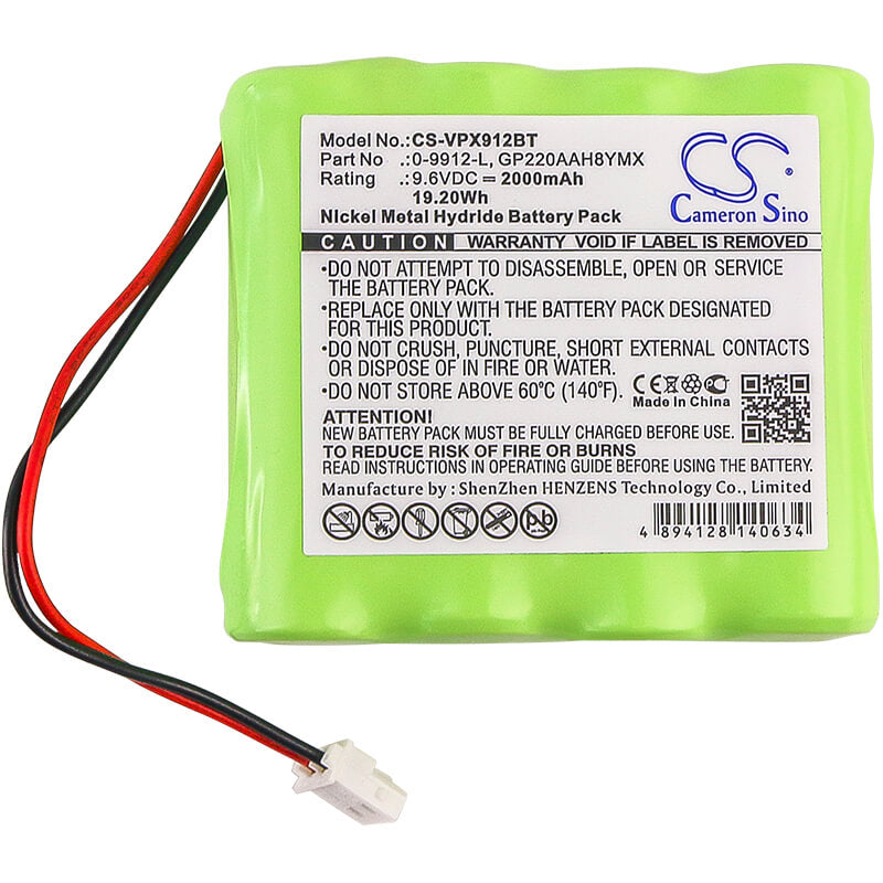 9.6V, 2000mAh, Ni-MH Battery fits Visonic, 0-100459, 0-100498, 19.2Wh