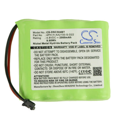 4.8V, 2000mAh, Ni-MH Battery fits Adt, Wireless Color Touchscreen Key, 9.6Wh