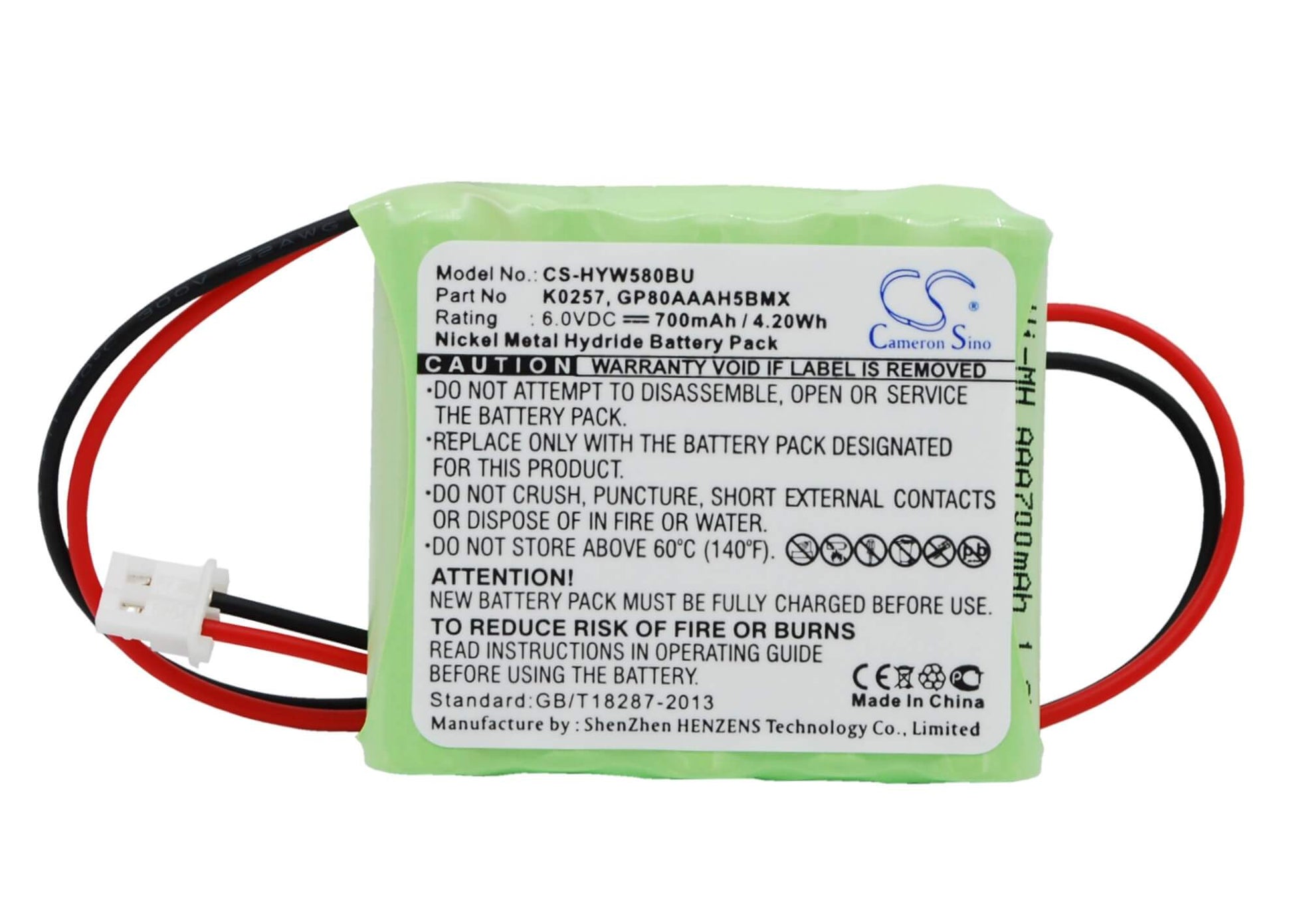 6.0V, 700mAh, Ni-MH Battery fits Honeywell, 55111-05, 5800rp Wireless, 4.2Wh