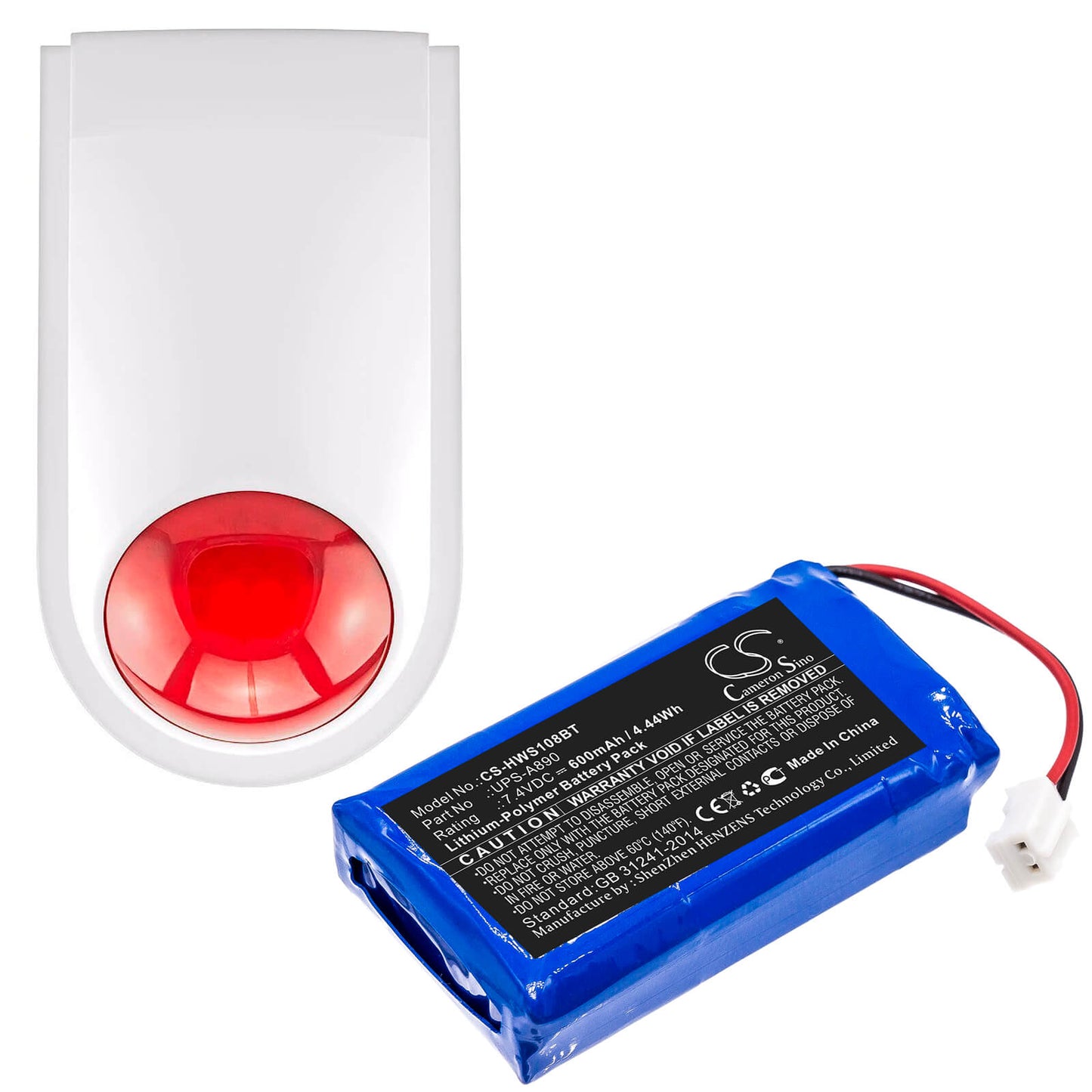 7.4V, 600mAh, Li-Polymer Battery fits Chuango, Ws-108, 4.44Wh