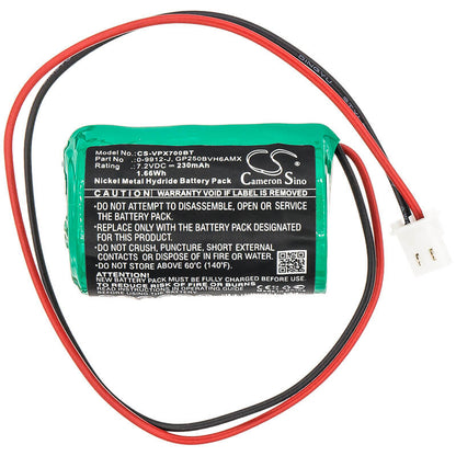 7.2V, 230mAh, Ni-MH Battery fits Visonic, Powermax Bell Box, Powermax Mcs-700, 1.656Wh