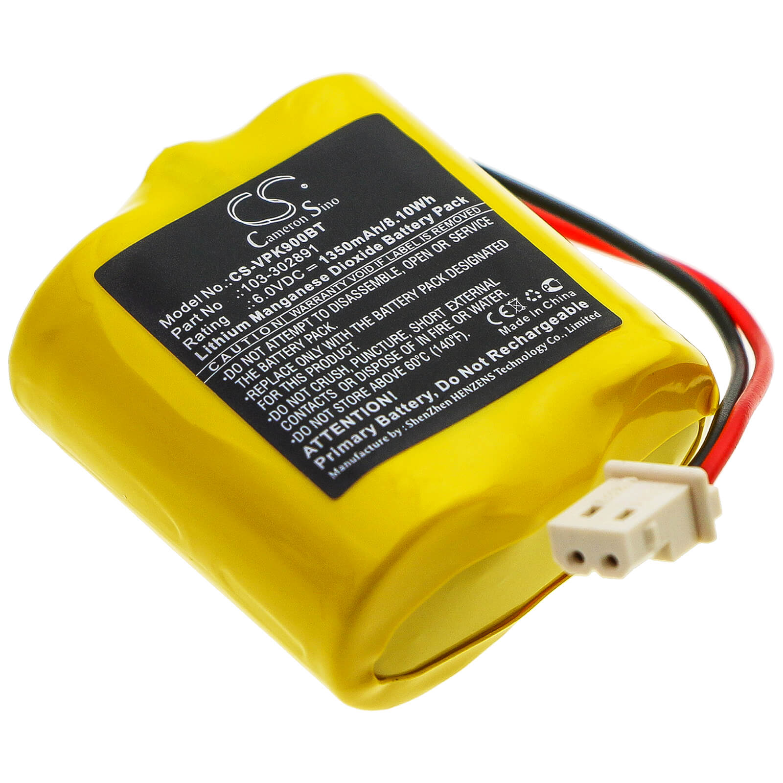 6.0V, 1350mAh, Li-MnO2 Battery fits Visonic, Next Cam, Next Cam K9 Pg2 Wide Angle, 8.1Wh