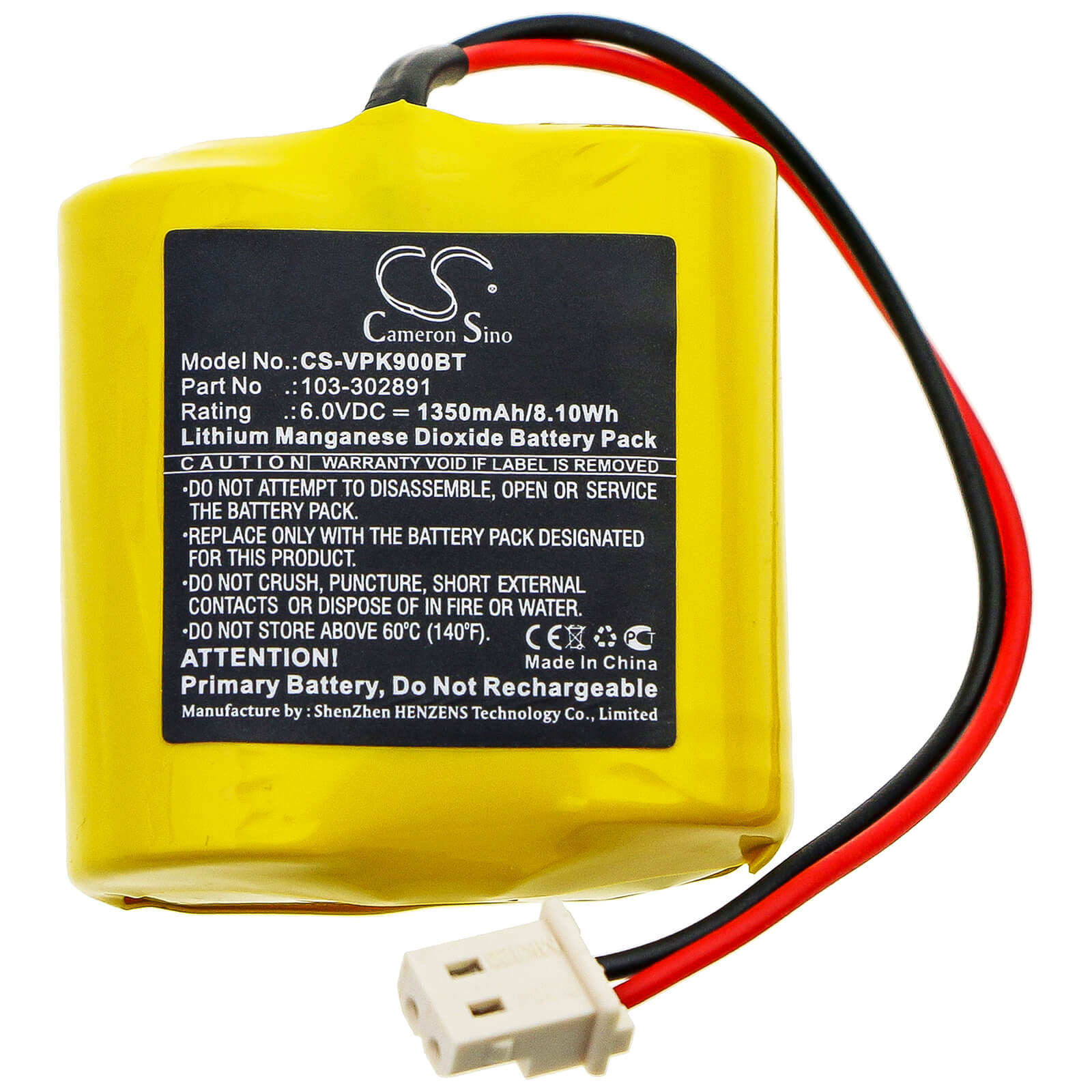 6.0V, 1350mAh, Li-MnO2 Battery fits Visonic, Next Cam, Next Cam K9 Pg2 Wide Angle, 8.1Wh