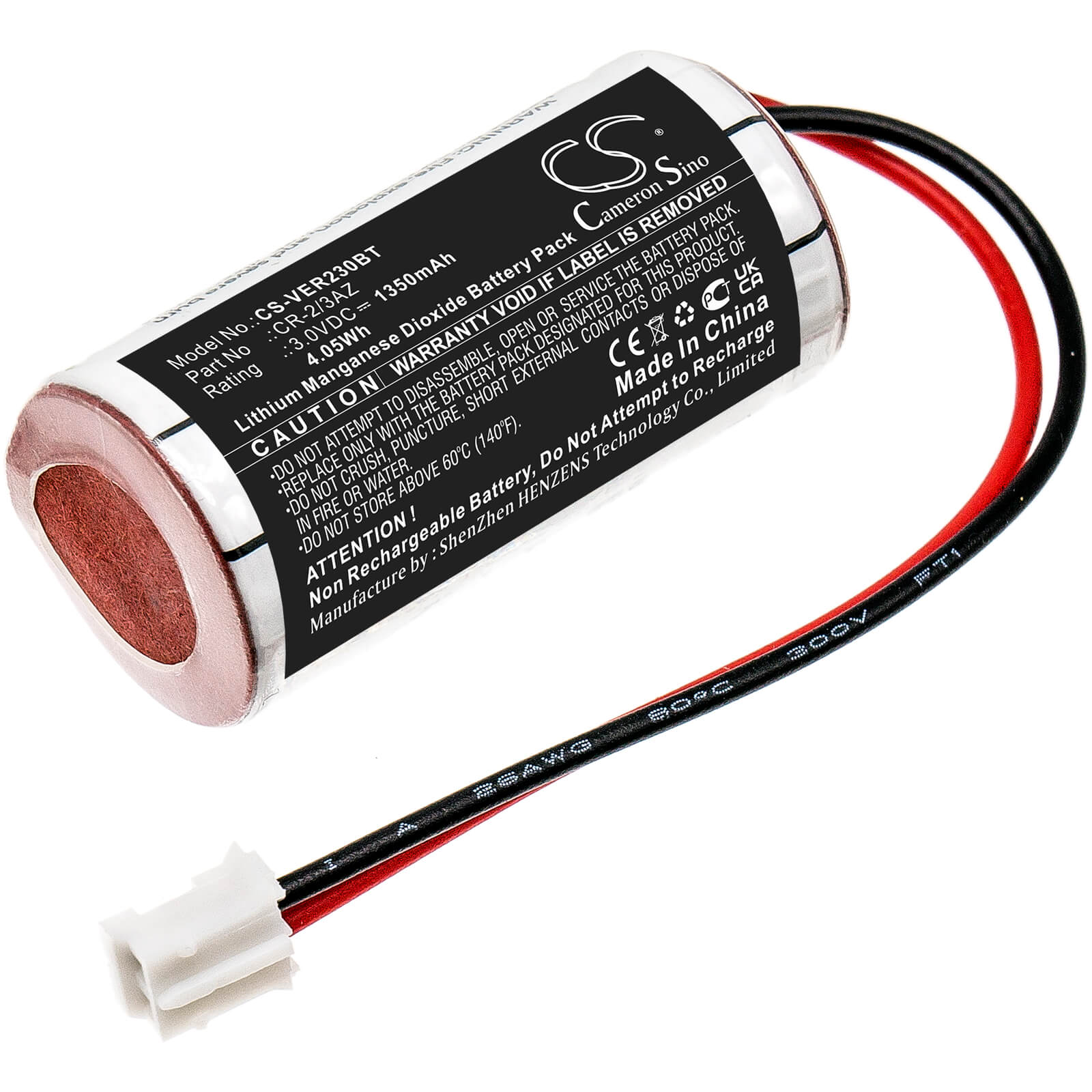 3.0V, 1350mAh, Li-MnO2 Battery fits Verisure, Camera Detector, Nattsikringspanel, 4.05Wh