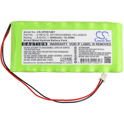 9.6V, 2000mAh, Ni-MH Battery fits Visonic, Amber Select, Amberlink Emergency Response, 19.2Wh