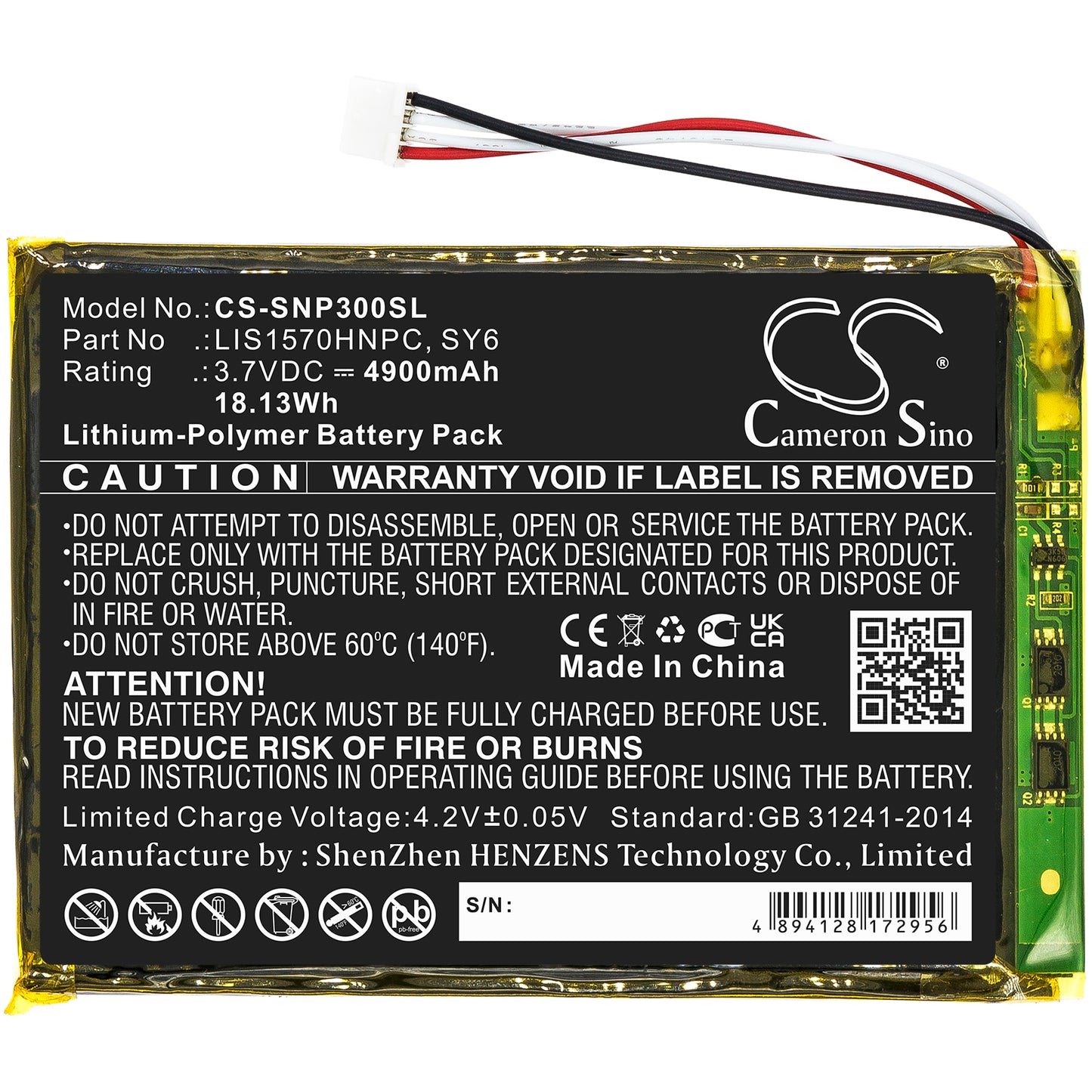 3.7V, 4900mAh, Li-Polymer Battery fits Sony, Pha-3, 18.13Wh