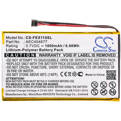 3.7V, 1800mAh, Li-Polymer Battery fits Fiio, Fx1221, X1 Ii, 6.66Wh