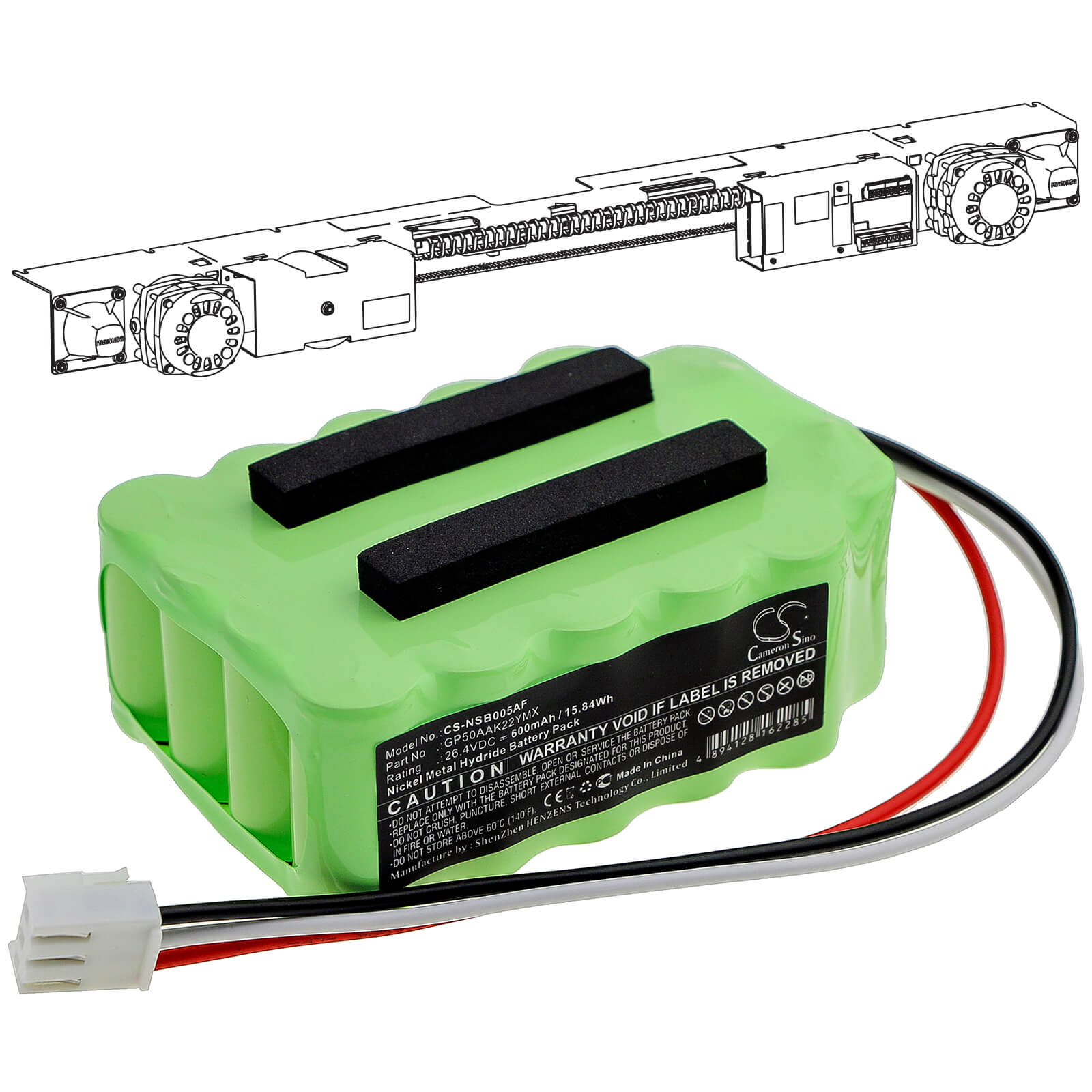 26.4V, 600mAh, Ni-MH Battery fits Manusa, 111360177, Gp50aak22ymx, 15.84Wh