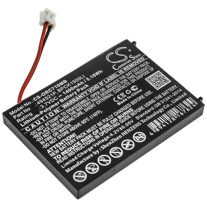 3.7V, 1400mAh, Li-Polymer Battery fits Oricom, Sc701, Sc705, 5.18Wh