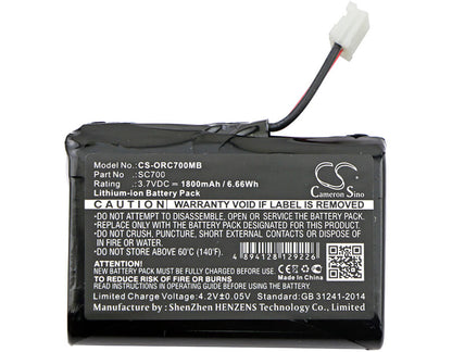 3.7V, 1800mAh, Li-ion Battery fits Oricom, Sc700, Secure 700, 6.66Wh