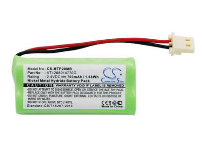 2.4V, 700mAh, Ni-MH Battery fits Motorola, Mbp20, 1.68Wh