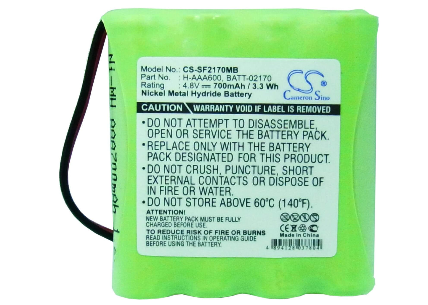 4.8V, 700mAh, Ni-MH Battery fits Philips, 486/91, Sbc 468/91, 3.36Wh