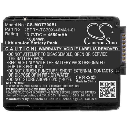 3.7V, 4550mAh, Li-ion Battery fits Motorola, Tc70, Tc75, 16.835Wh