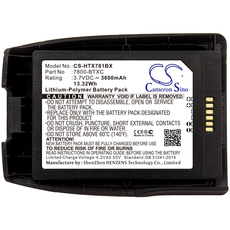 Black, 3.7V, 3600mAh, Li-Polymer Battery fits Honeywell, Dolphin 7800, 13.32Wh